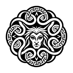 A glyph style icon depicting greek deity tattoo