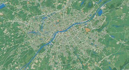 Fototapeta premium City Map With River and Greenery