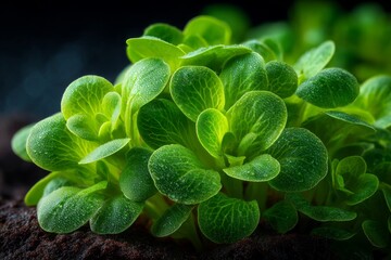 Fresh green sprouts emerge from rich soil, showcasing vivid leaves glistening with moisture, promising growth
