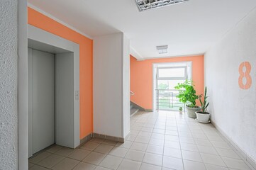 interior apartment public place, house entrance. doors, walls, staircase corridors