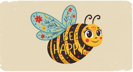Fototapeta premium Adorable Bee Illustration with Floral Wings