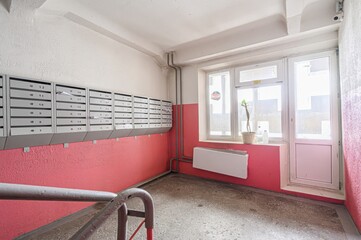 interior apartment public place, house entrance. doors, walls, staircase corridors