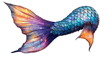 Colorful Mermaid Tail, Fantasy Fish, Scales, Swimming, Mystical, cut out transparent
