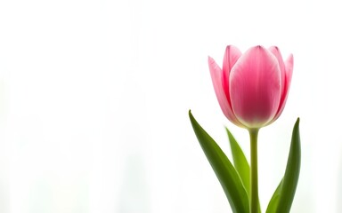 Fototapeta premium Pink tulip on the white background. Easter background. High quality