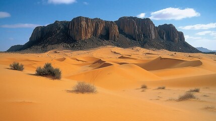 Naklejka premium Desert landscape with dramatic mountain