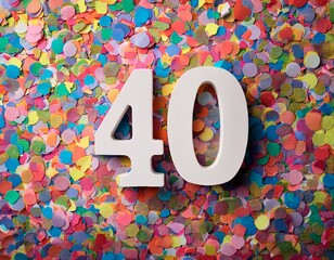 Number 40 with confetti. Photo for fortieth birthday or anniversary party