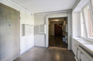 interior apartment public place, house entrance. doors, walls, staircase corridors