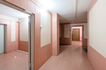 interior apartment public place, house entrance. doors, walls, staircase corridors