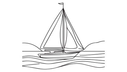Continuous one single minimal line drawing sailboat