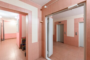 interior apartment public place, house entrance. doors, walls, staircase corridors