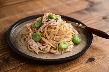 空豆と明太マヨパスタ