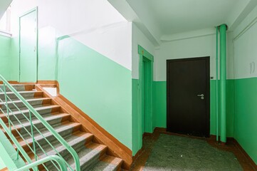 interior apartment public place, house entrance. doors, walls, staircase corridors