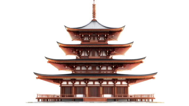 Wooden Japanese Pagoda Isolated on White Background Traditional Architectural Symbol of Japan, Culture, and History
