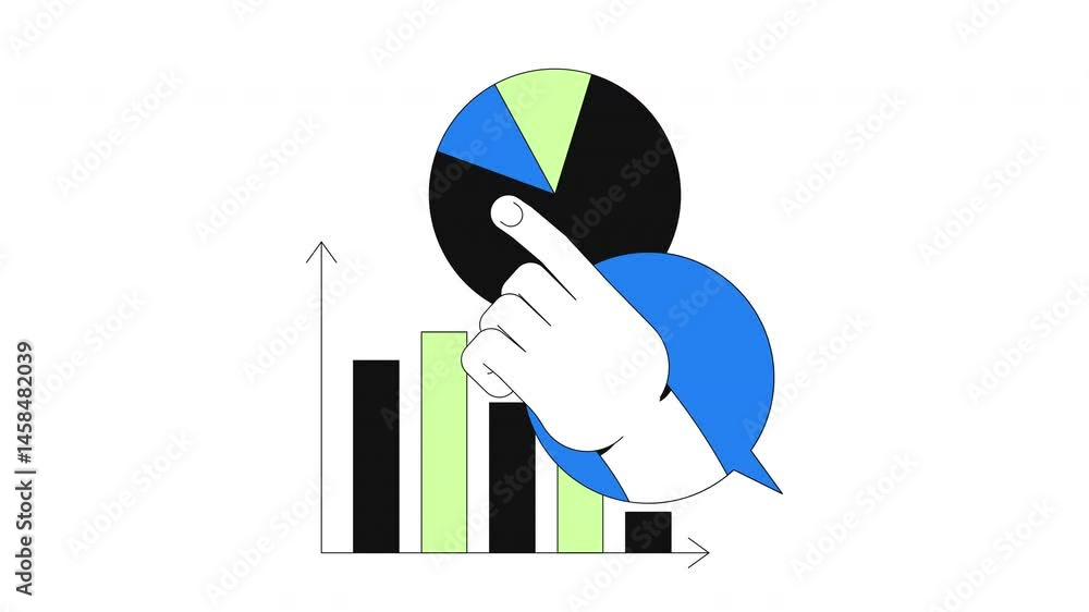 Poster interactive data analytics 2d onboarding ui animation. study graph. business intelligence. hand inte