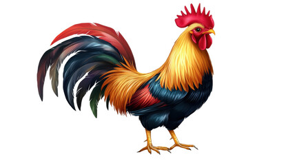Bold Rooster with Striking Golden Feathers Isolated on White Background Vibrant Symbol of Strength, Pride, and Agriculture