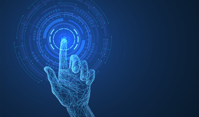 Digital hand touch. Technology innovation, AI system, futuristic innovative solution