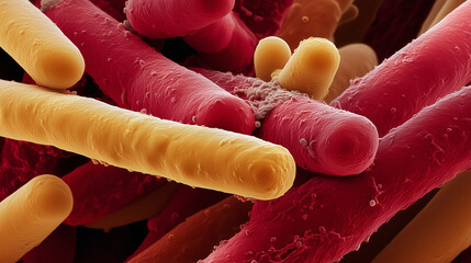 Rod-shaped Mycobacterium tuberculosis with waxy, lipid-rich cell walls under a microscope