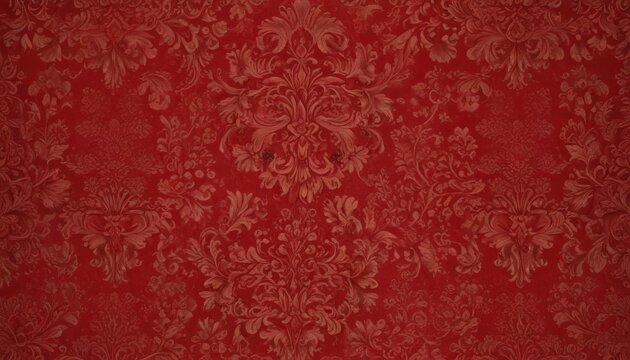 Intricate red damask wallpaper, classic baroque design , texture, pattern