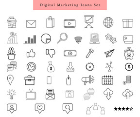 digital marketing line art icon set