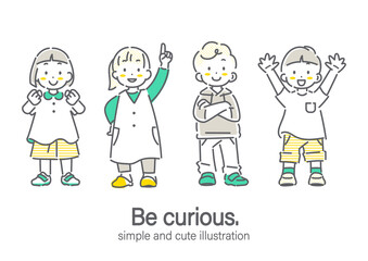 自信を持って挑戦する子供たち　シンプルでかわいい線画イラスト