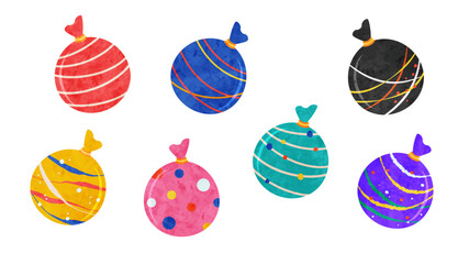 夏まつりのヨーヨー(持ち手なし）　水彩風テクスチャベクターイラスト