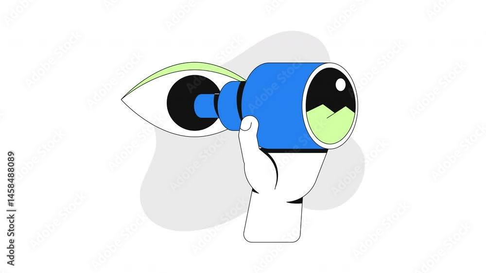 Aufkleber vision through telescope 2d onboarding ui animation. looking forward. visionary insight. planning fu