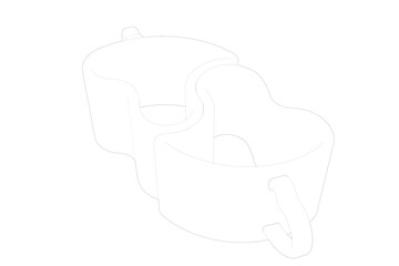 White Outline Illustration of Interlocking Heart-Shaped Mugs Simple White Line Drawing of Two Connected Heart Cups for Graphic Design on Blueprint style 3D Transparent Line Art Technical Outline Engin