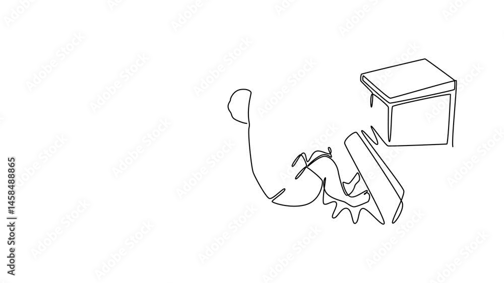 Poster animated self drawing of continuous line draw male swimmer getting ready to swim in swimming pool ne