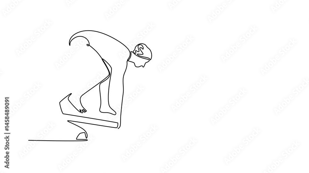 Aufkleber self drawing animation of single line draw female swimmer getting ready to jump in swimming pool at 