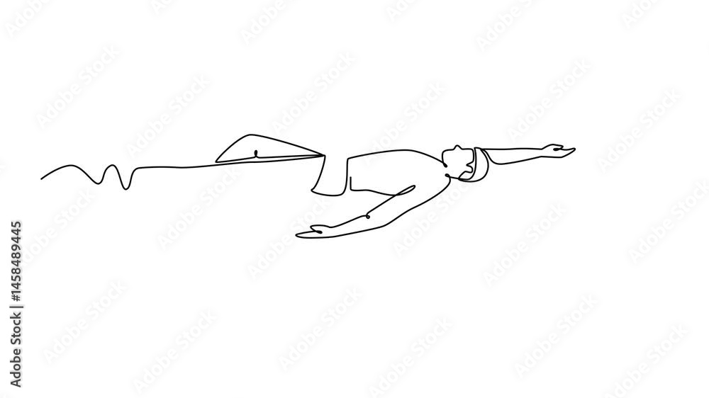 Poster animated self drawing continuous line draw professional male swimmer in goggles and cap swimming in 