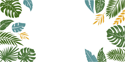 Colorful tropical leaves decoration illustration. Summer and tropical leaves background. Tropical pattern. Vector illustration.