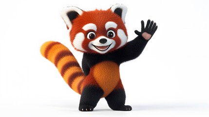 Fototapeta premium Smiling, animated red panda character waving.
