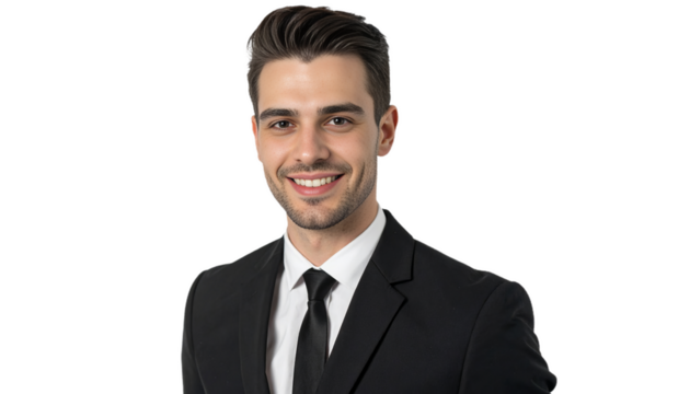 A handsome, smiling, confident and young professional businessman consultant isolated on white background. Suitable for marketing or business purposes. PNG file