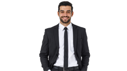 A handsome, smiling, confident and young professional businessman consultant isolated on white background. Suitable for marketing or business purposes. PNG file