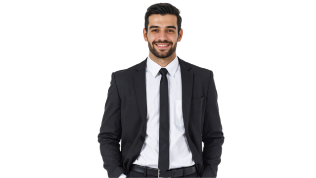 A handsome, smiling, confident and young professional businessman consultant isolated on white background. Suitable for marketing or business purposes. PNG file