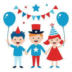 Kids Holding Balloons and Wearing Festive Clothes in a Joyful Vector Scene