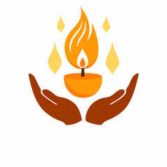 Prayer Hands and Glowing Light Elements in a Spiritual Meditation Vector Scene