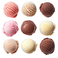 Assorted Ice Cream Scoops Array on Transparent Backgrounds CloseUp Food Sweets