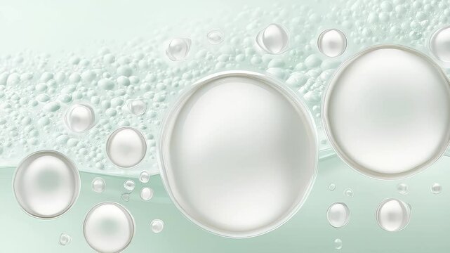Translucent Bubbles Floating in Pale Green Liquid