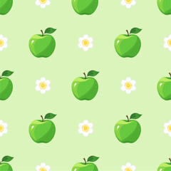Cartoon green apple seamless pattern