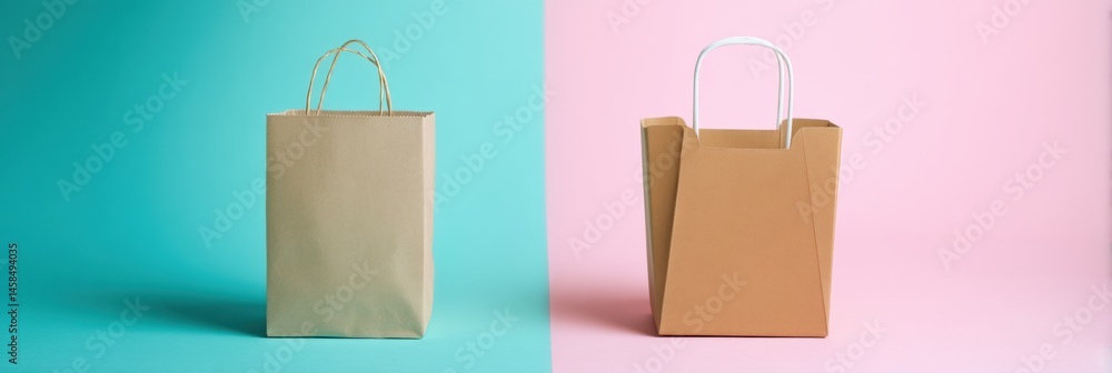 Aufkleber Pastel Colored Paper Shopping Bags and Cardboard Boxes Side by Side Creating a Stylish Display Generative AI