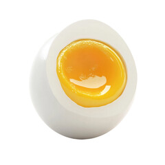 A halved hardboiled egg showing a vibrant yellow yolk