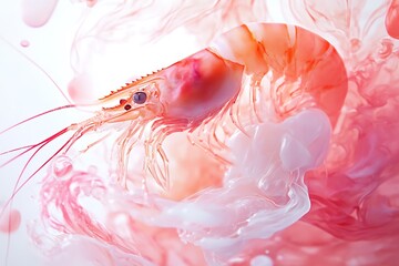 fresh shrimp in water plate of cooked shrimps