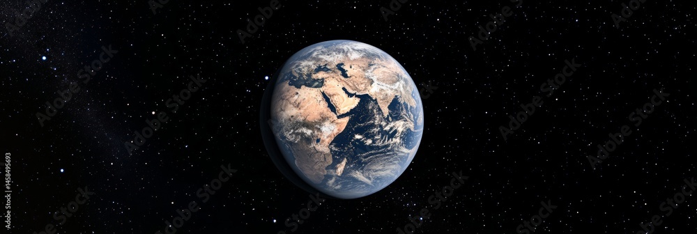 Poster planet earth rotating gracefully in the vastness of space, surrounded by a breathtaking starfield, c