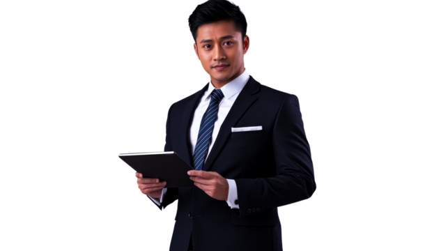 Asian Businessman with Tablet Device, Cut Out Transparent