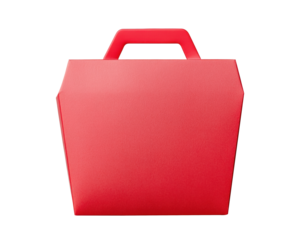 Modern red takeout container for food delivery services on a transparent background, cut out