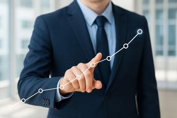 Businessman Hand Pointing Upward Growth Chart Successful Strategy Financial Investment Progress Development Corporate Planning Future Goals Achievement Positive Trend Excellent Results Strategic      