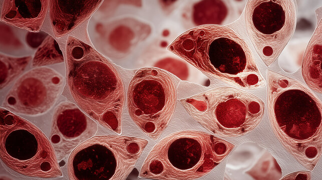 Toxoplasma gondii tachyzoites with crescent-shaped bodies and apical complex visible under a microscope