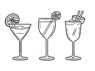 daiquiri glass with fruit garnish line drawing