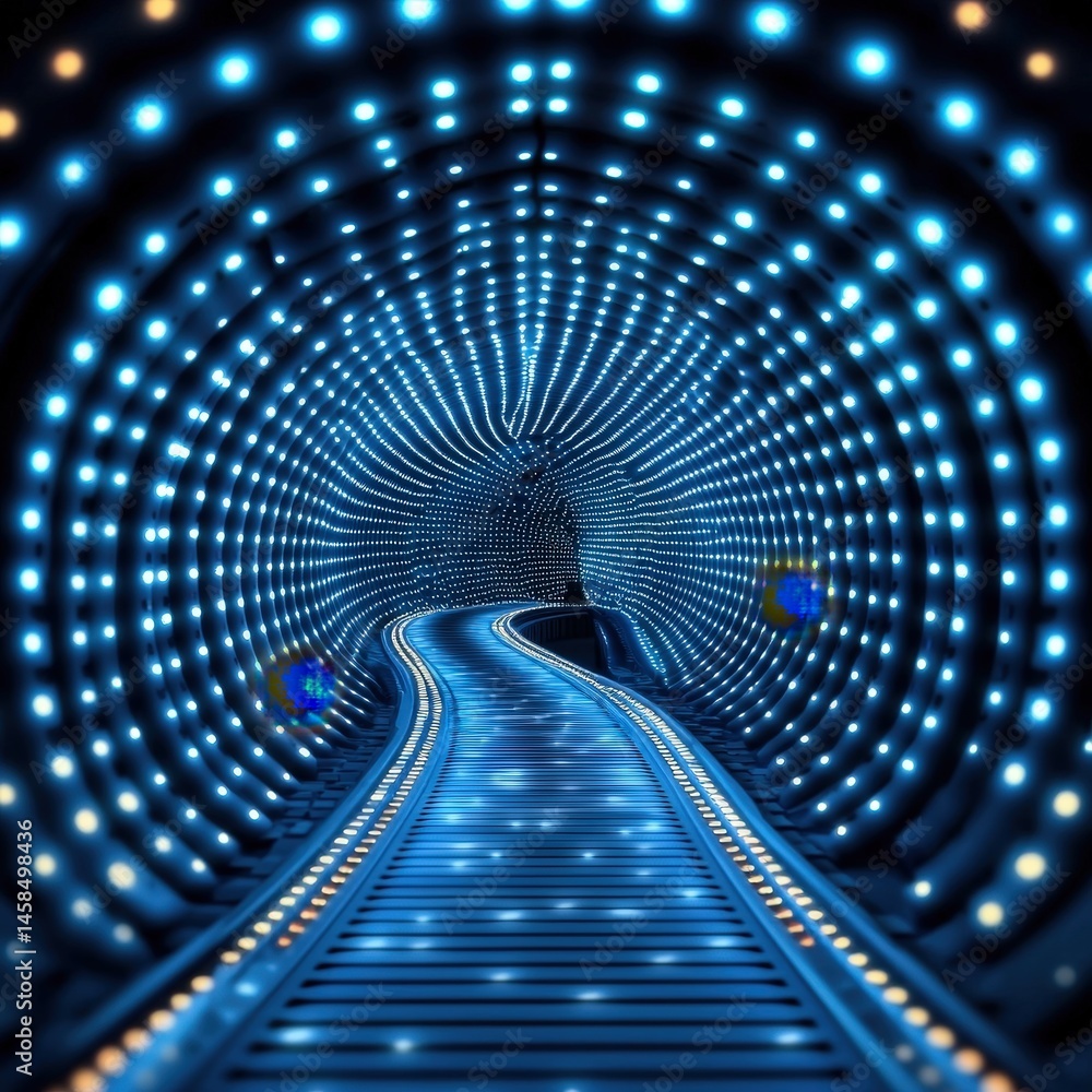 Poster enigmatic tunnel illuminated with bright lights creating a stunning visual pathway for exploration